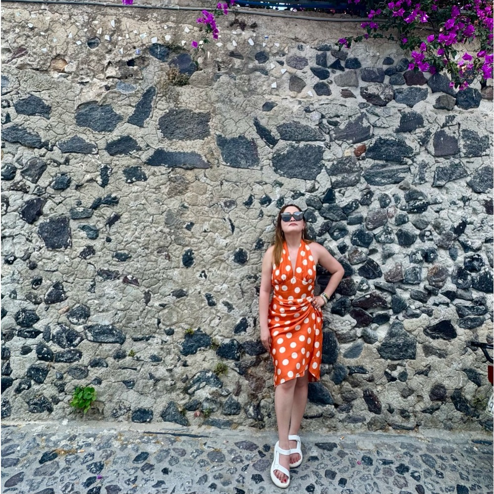 Laundry by Shelli Segal orange polka dot dress